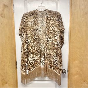 Cheetah Print Bronze Fringe Kimono